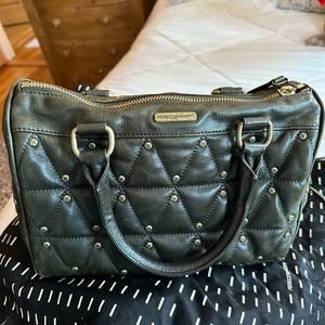 Rebecca Minkoff dark green bag with brass studs.